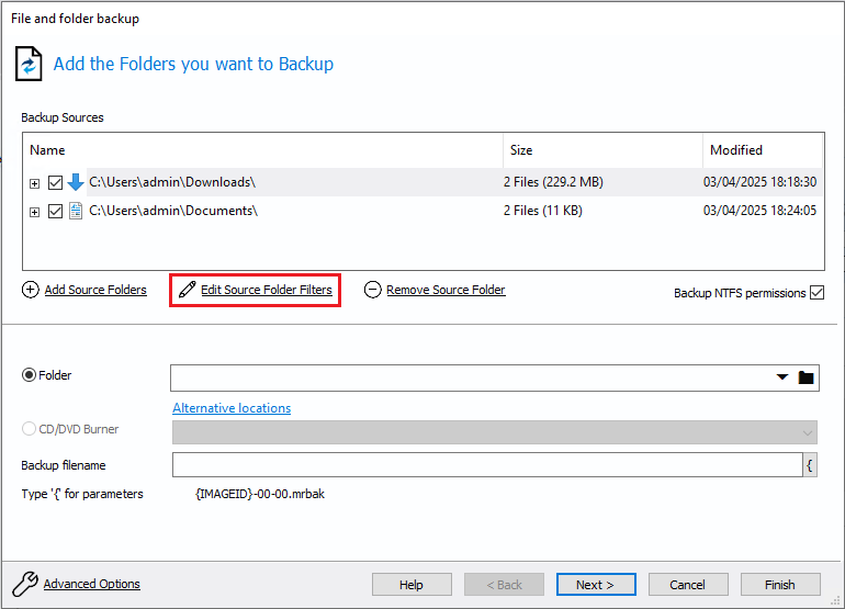 Backup Folder Example Creating a File and Folder Backup