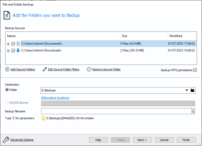 Backup Folder Example Creating a File and Folder Backup