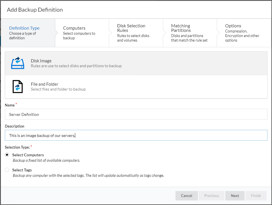 Creating a Disk Image Definition