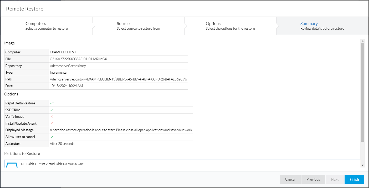 Remote Restoring Images
